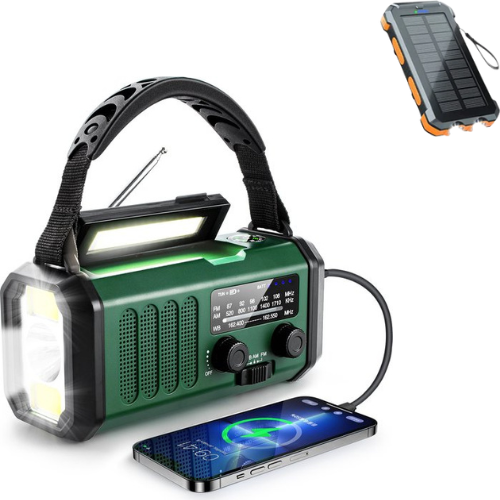 Noodradio 10.000 mAh – groen + solar-powerbank